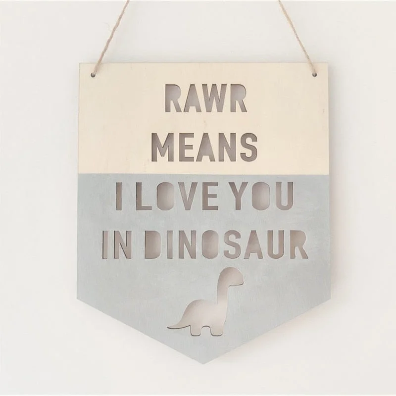 INS Wooden Dinosaur Positive Slogan Banner Garland Nordic Kids Room Decoration Ornament Wall Hanging Nursery Decor Photo Props