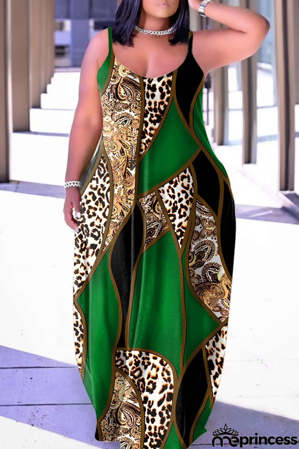 Yellow Sexy Casual Print Backless Spaghetti Strap Long Dress Dresses