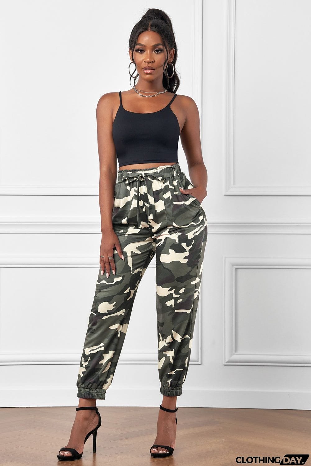 Camouflage Drawstring Elastic Waist Jogger Pants With Pockets