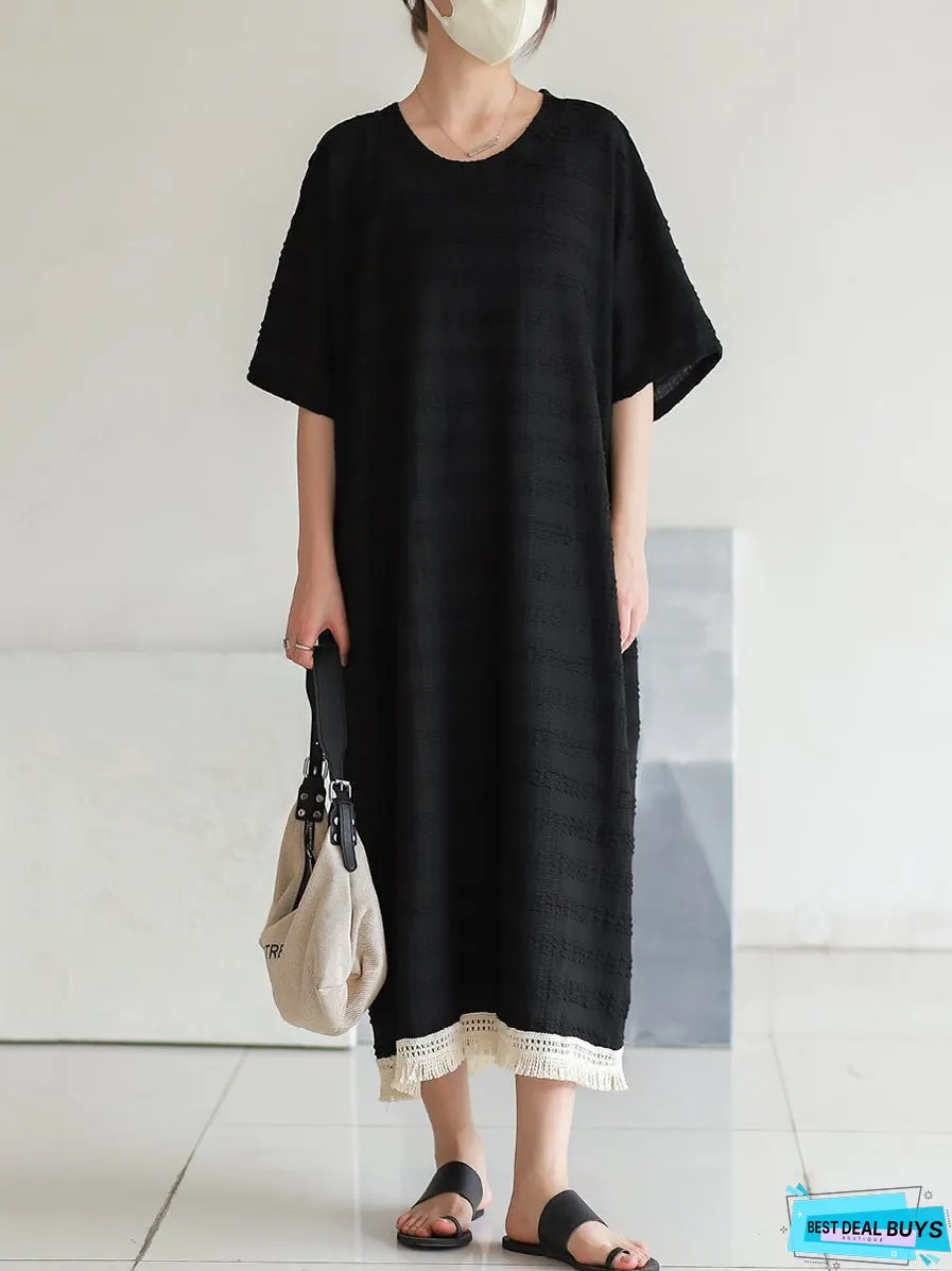 Vintage Stripe Jacquard Tassel Solid Loose Dress