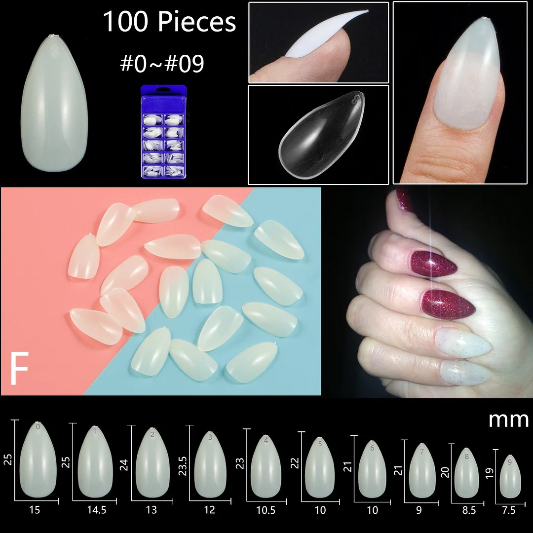100pcs/set 10 Sizes Full Cover False Nail Tips Ballerina Coffin Fake Nails Square Stiletto French Acrylic Press On Nails-Nail Inspo