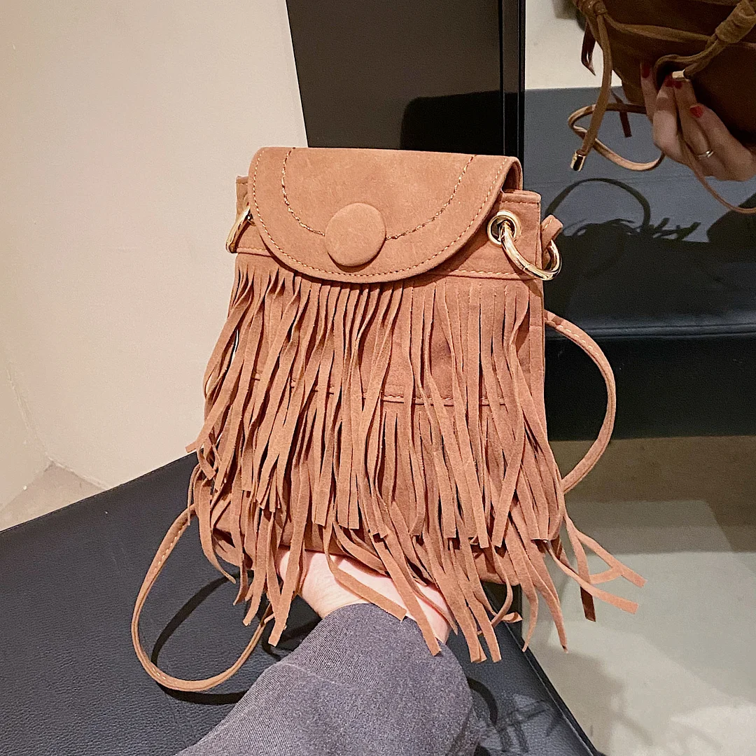 Retro Crossbody Fringe Solid Color Small Square Bag