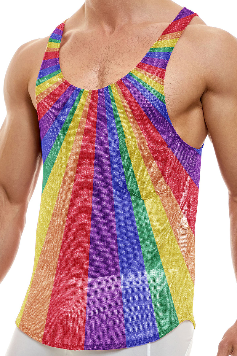 Ciciful Men's Rainbow Stripe Heart Print Festival Tank Top