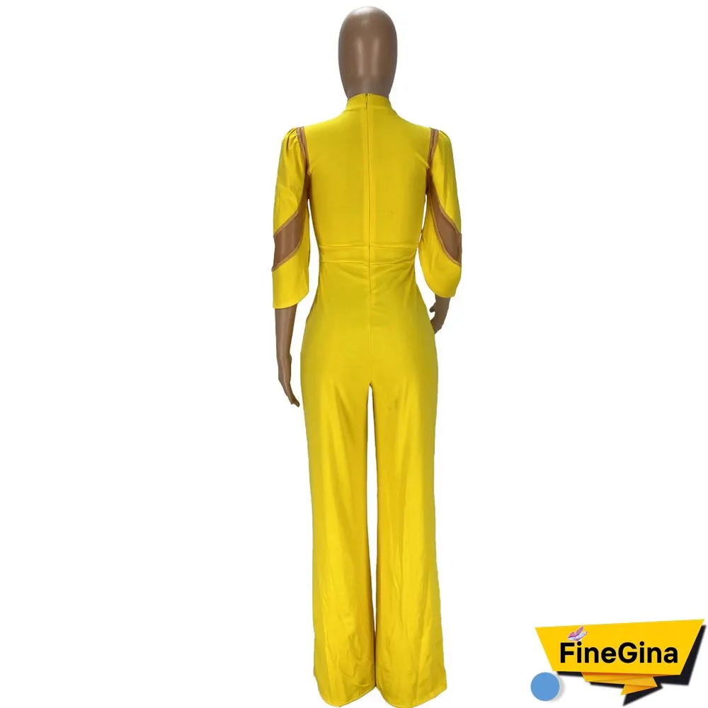 Fashion Net Yarn Patchwork Sexy Jumpsuit