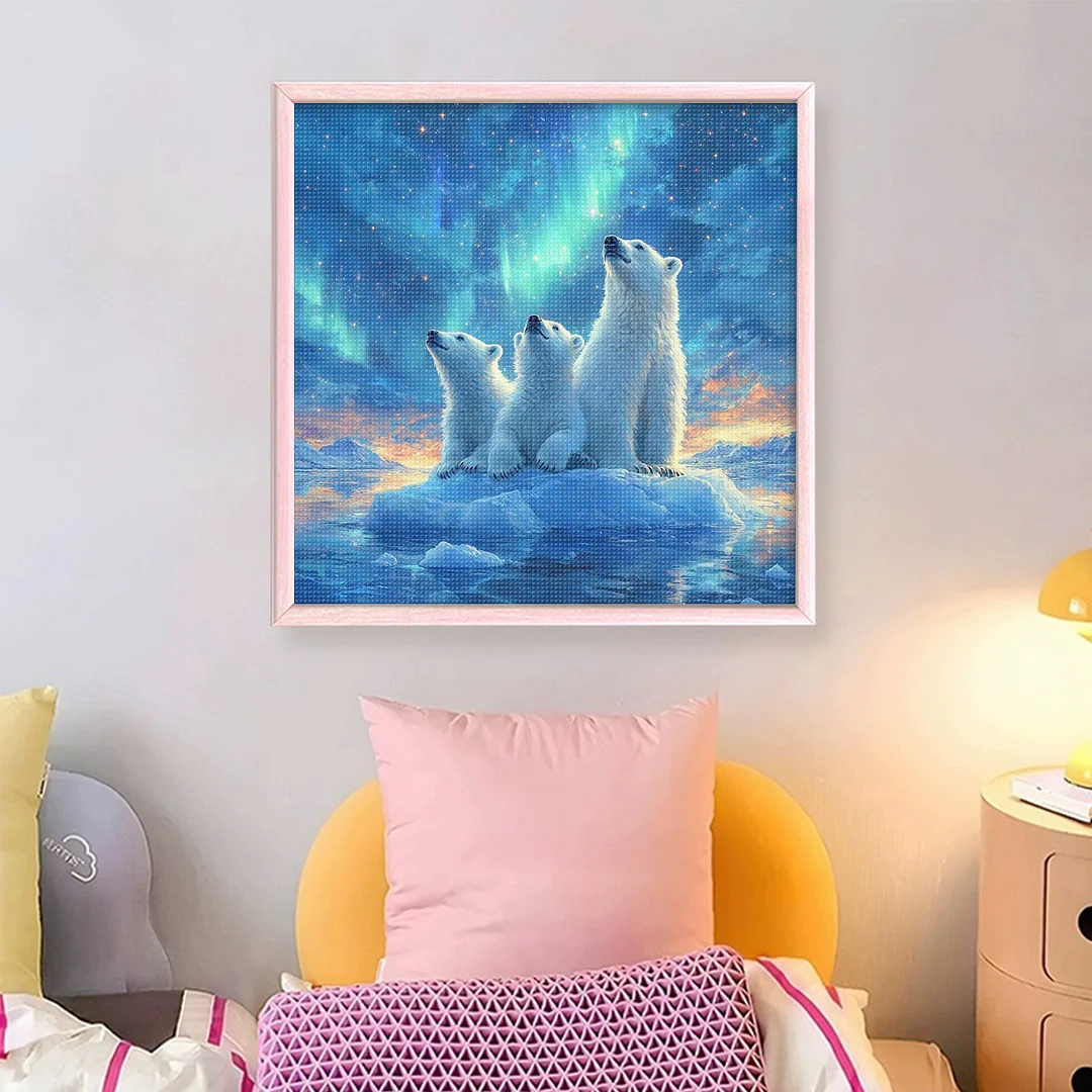 Polar Bear Full 11CT DIY Stamped Cross Stitch Kits for Adults Home Decor 45x45cm