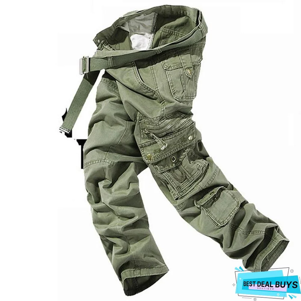 Mens Tactical Pants Joggers Casual Male Cargo Pants Cotton Trousers Multi Pocket Military Style Green Pants