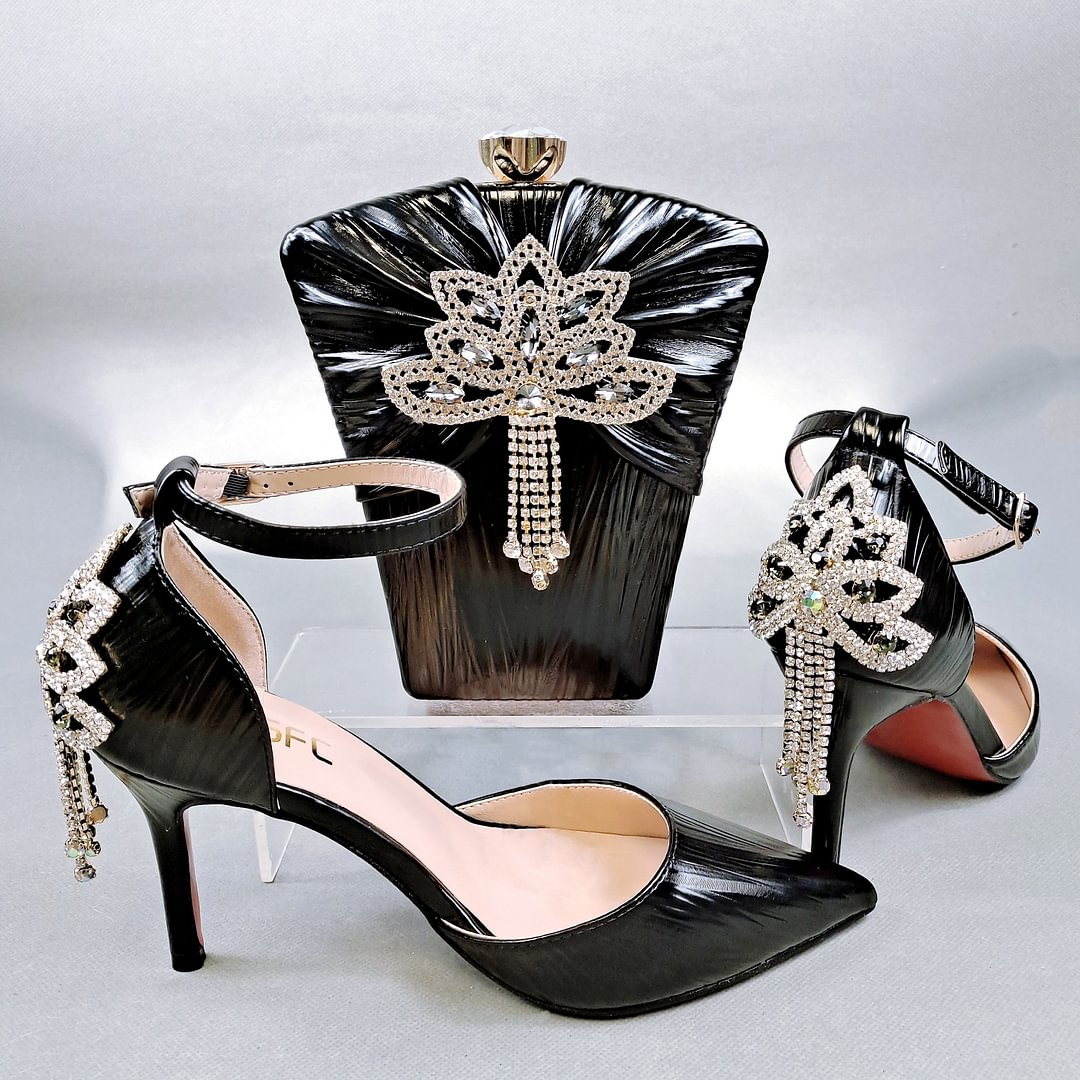 QSGFC New Arrive Fashionable African Silver Party Shoes and Matching Bag Set Sexy High Heels With Women For Royal Wedding
