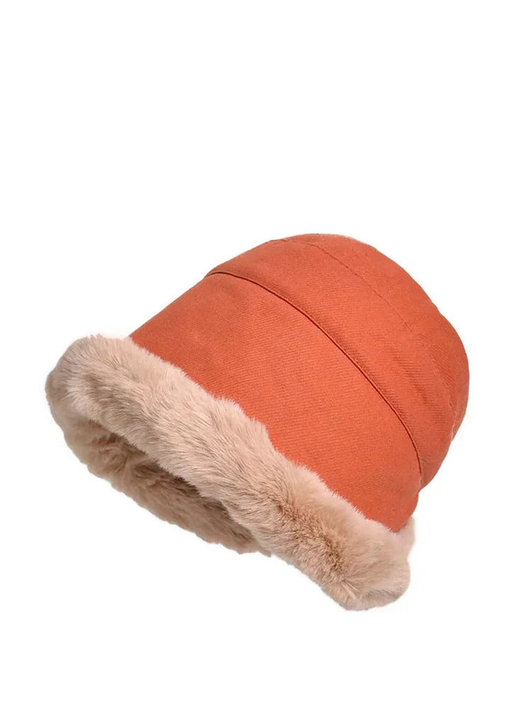 Winter Women Solid Wool Liner Hat-Orange