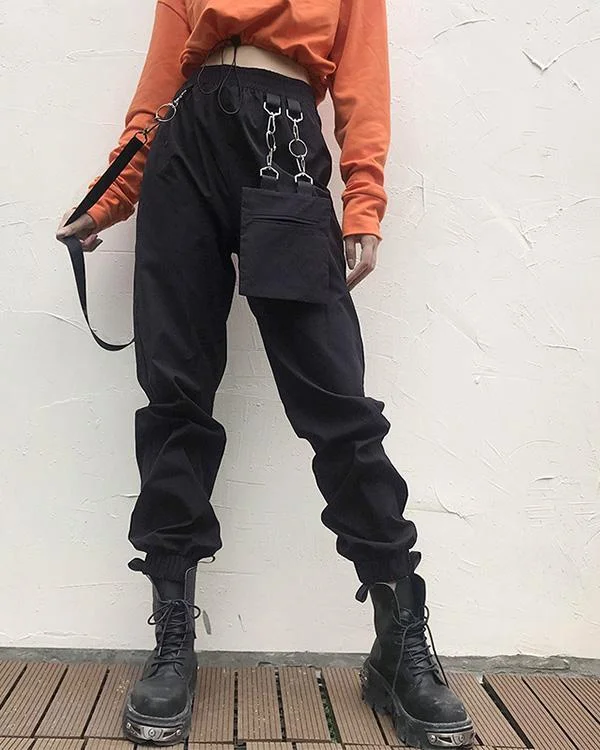 metal ring detachable pocket streamer pants cargo pants p171437
