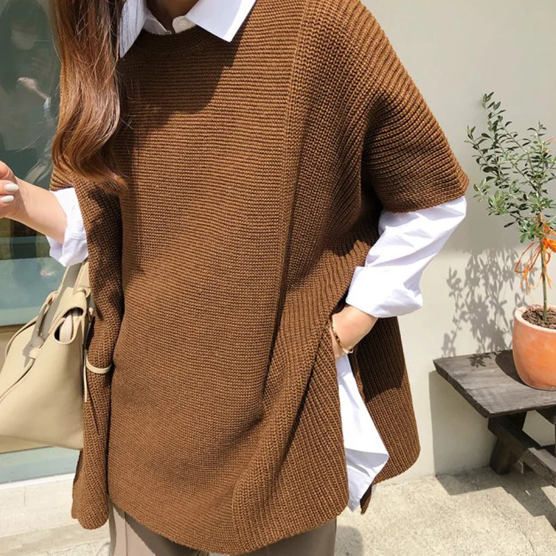 Knitted Vest Cloak With Casual Sweater