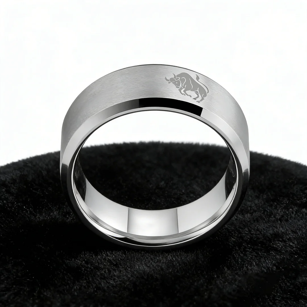 Sliver Edges and Laser Etched Wedding Band Comfort Fit Mens Womens Sliver Taurus Tungsten Carbide Rings 4MM 6MM 8MM Width