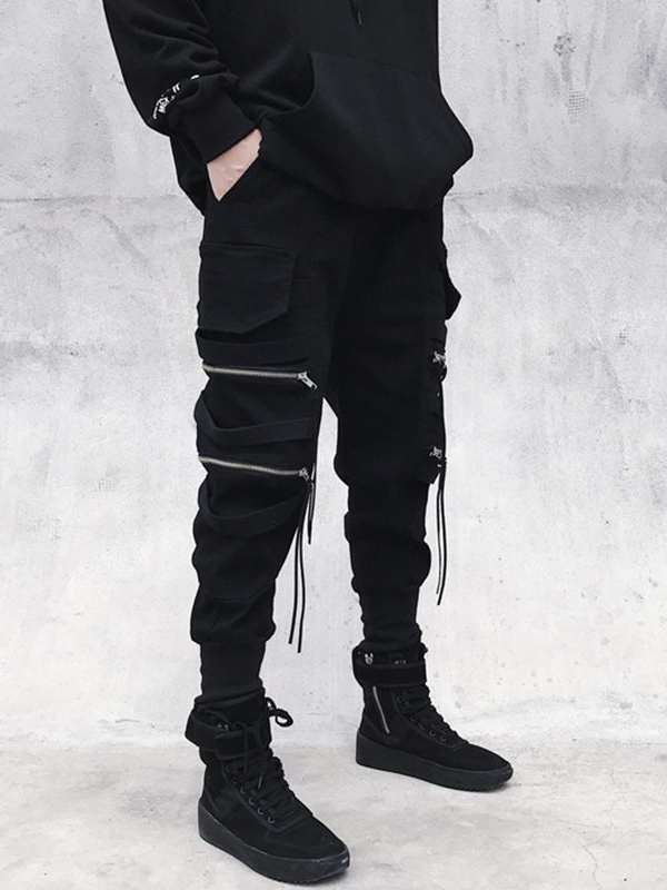 Men's Streetwear Ribbon Zippered Ankle-tied Pants