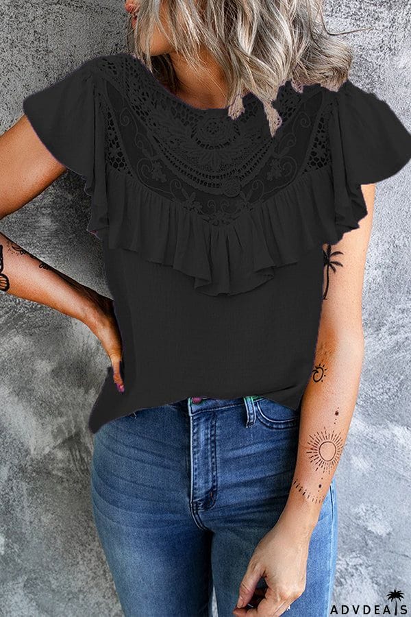 Summer Lace Women's Ruffled Crew Neck Loose Top