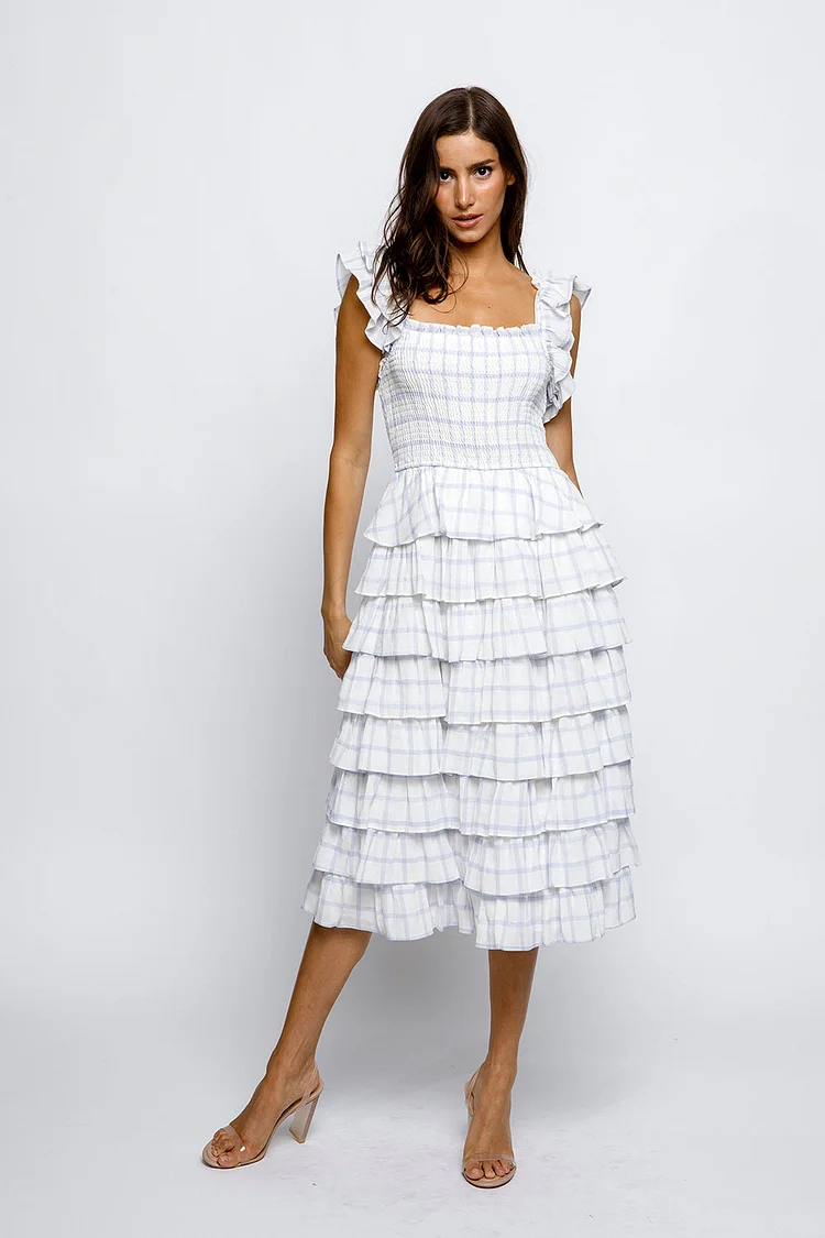 Rylee Blue Gingham Print Midi Dress