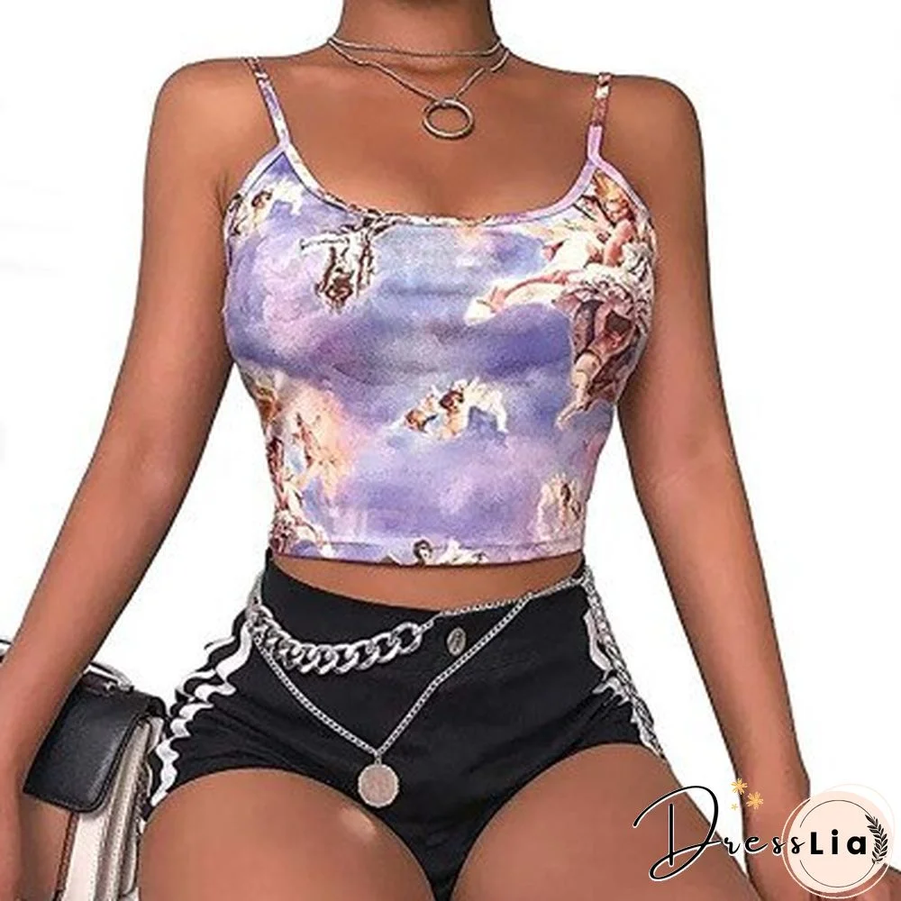 Sexy Slim Sling Angel Print Summer Camisole Women's Sexy Streetwear Short Cropped Navel Bra Top