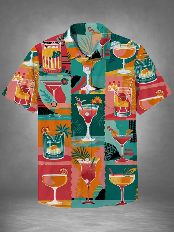 Men's Various Cocktails Art Print Pocket Casual Shirt