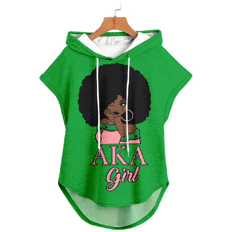 Girl Art Print Sleeveless Drawstring Hoodie