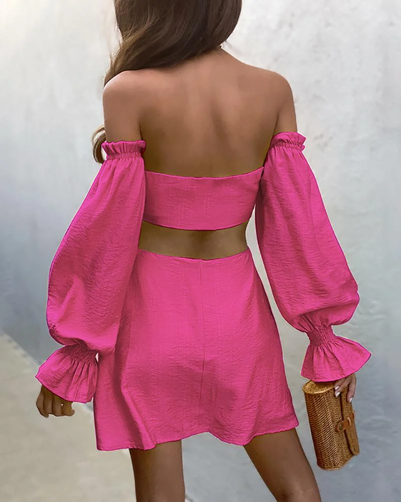 Strapless puff-sleeve mini dress