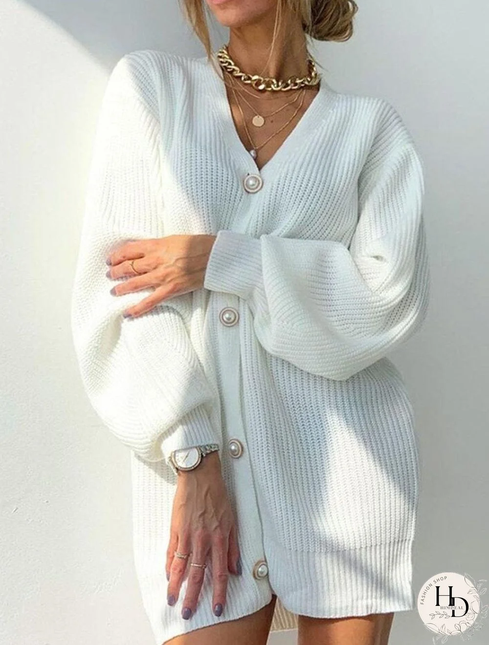 Casual Loose Solid Color Long-sleeved Button Sweater Cardigan