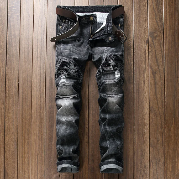 J Shaped Jeans Men's Stretch Fashion Pleated Slim Straight