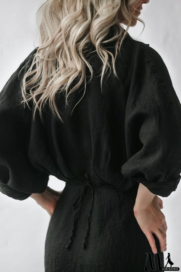 MidiSono - Button Bat Sleeve Midi Shirt Dress
