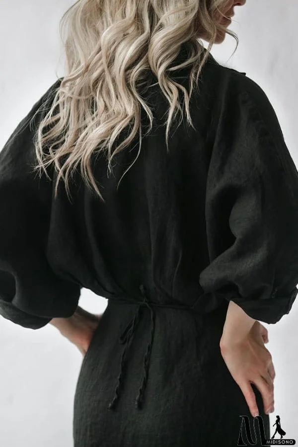 MidiSono - Button Bat Sleeve Midi Shirt Dress