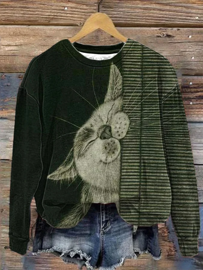 Women's Cat Print Casual Sweatshirt