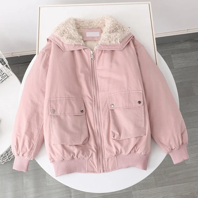 Warm Fleece Candy-colored Tooling Wool Collar Imitation Lamb Jacket BE144