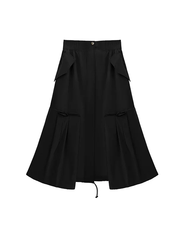 A-Line High Waisted Pure Color Zipper Skirts Bottoms