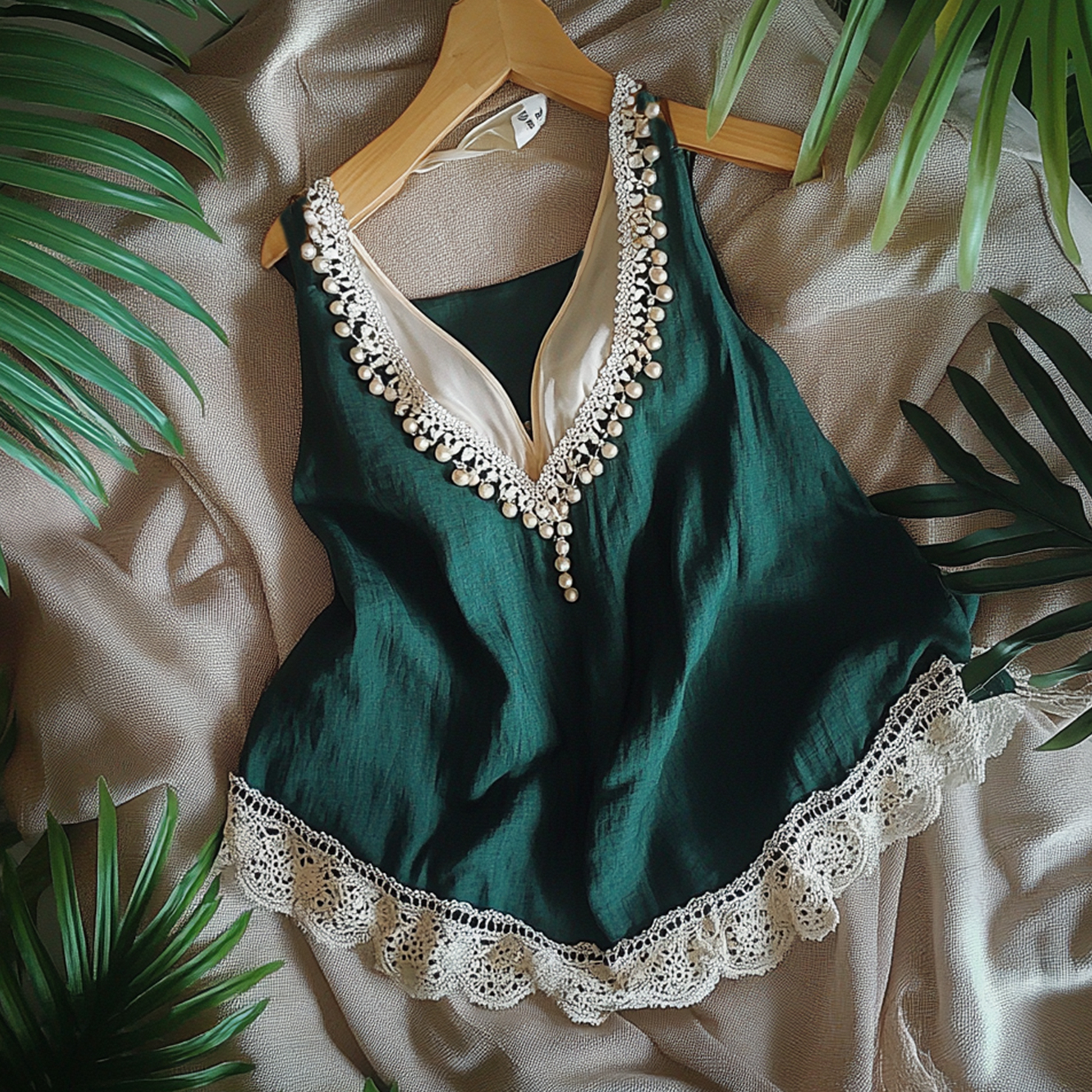 Women's Luxury Vintage Elegant Linen Vest Pearl Decorated Linen Vest Loose Comfortable Breathable V-Neck Linen Vest