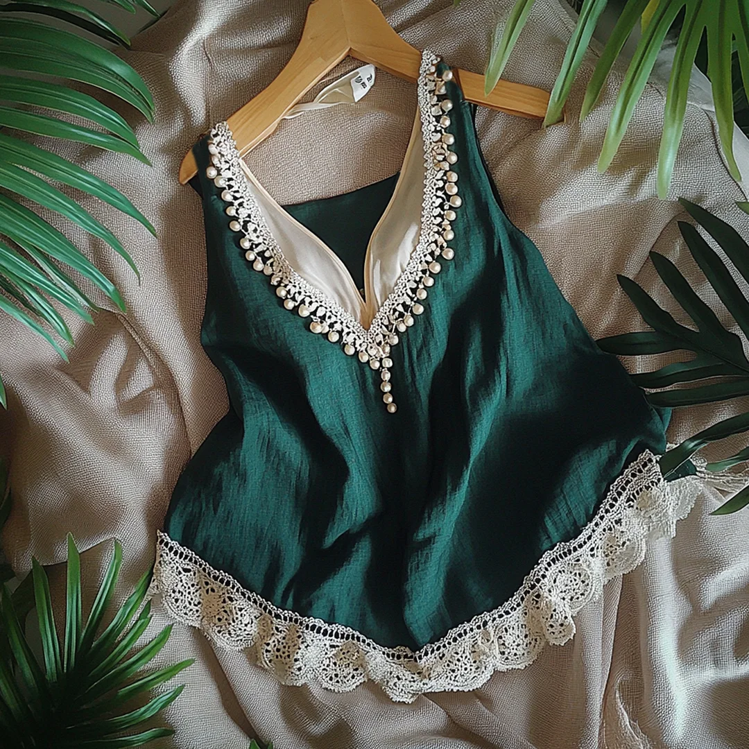  Elegant Beaded Lace Trim Camisole for Women - Perfect for Summer and Spring