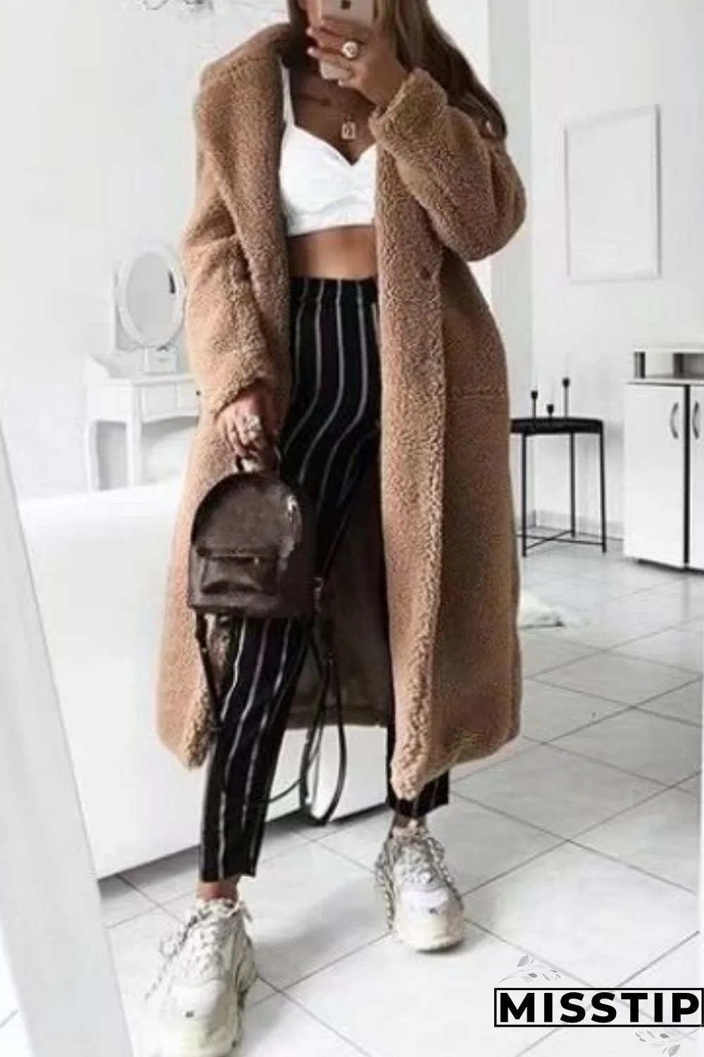 Blue Casual Solid Cardigan Turndown Collar Outerwear