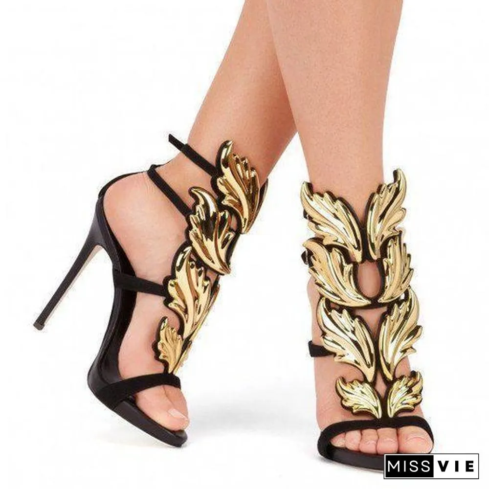 Plain Wing-Shaped High Heel Sandal Shoes