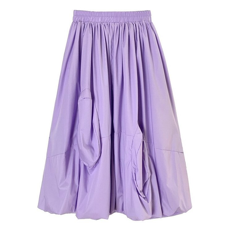 Fantasy Purple Pockets Pleated Puff Skirt         