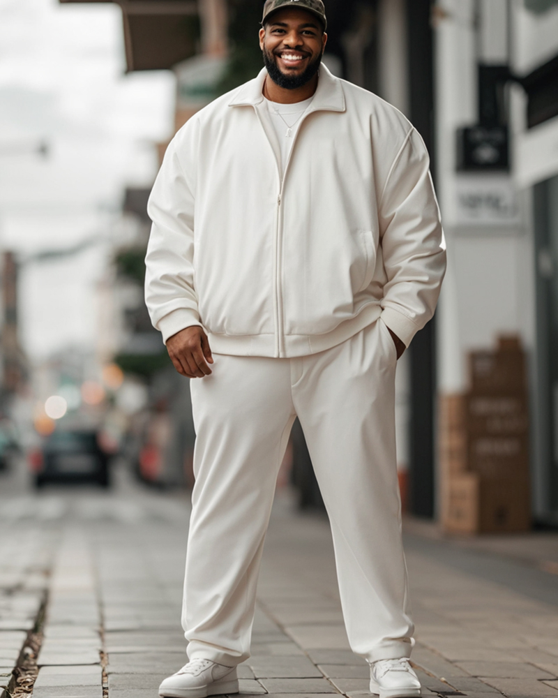Solid Color Zipper Long Sleeve Jacket Trousers Sports Large Size Men's Suit