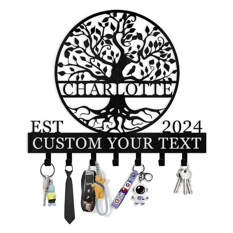 Personalized Key Holder Wall Mount, Custom Name Tree of Life Key Holder for Wall