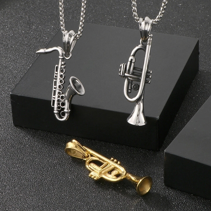 1 Piece 304 Stainless Steel 18K Gold Plated Musical Instrument Skull Pendant