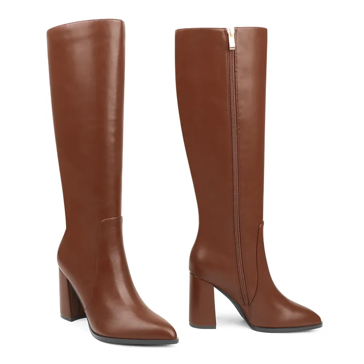 95mm Fashion Chunky Heels Zipper Knee Boots VOCOSI VOCOSI