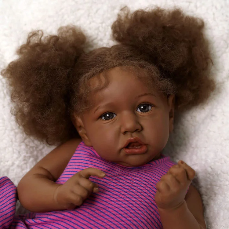 Lifelike Reborn Baby Dolls Black -17Inch Baby-Soft Body & Curls  Realistic-Newborn Baby Dolls African American Real Life Baby Dolls Cloth  Body with Feeding Kit & Gift Box for Kids Age 3+ 