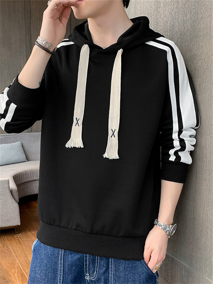 Men's Solid Color Pullover Round Neck Sweater Hooded Casual Versatile Solid Color Youth Long-sleeved T-shirt Men