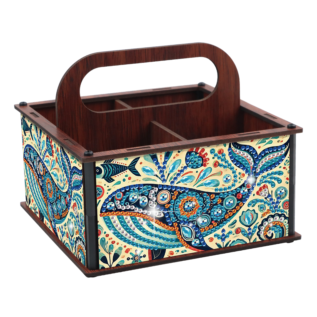DIY Dolphin Wooden Diamond Painting Handheld Storage Box Kit Tabletop Art Decor
