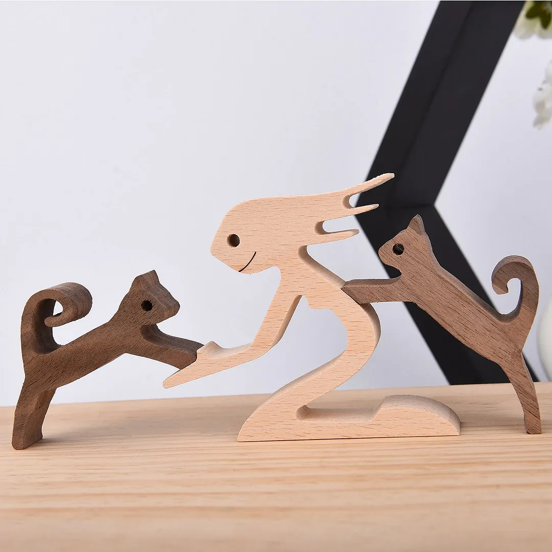 Carving Wooden Ornament Decorations Wood Dog Figurines Home Decor Dog Statue Women Miniature Home Decoration Crafts Office Table
