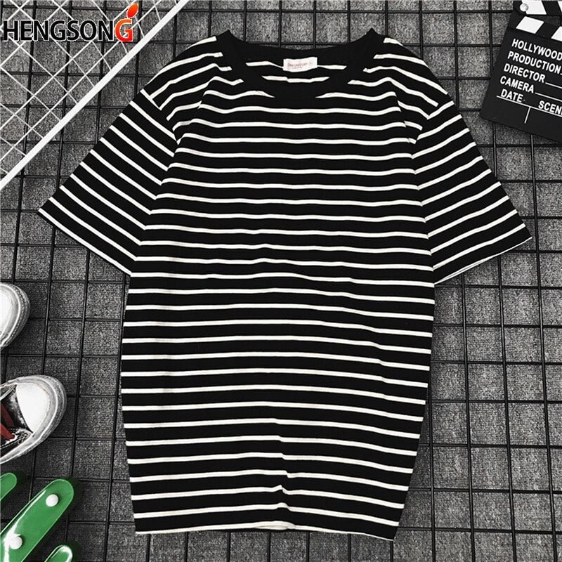 Women Short Sleeve T Shirt Classic Black White Striped T-shirt Women Loose T-shirt Casual Tope Tees Harajuku Tshirt