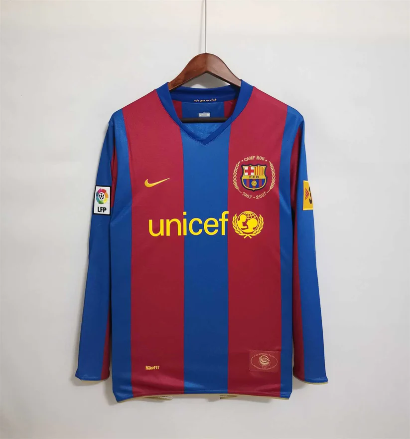  2007-2008 Retro Long Sleeve Barcelona Home Football Shirt 1:1 Thai Quality