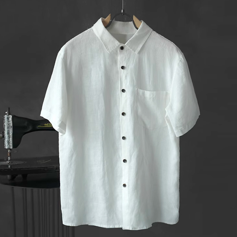 Men's Loose Linen Solid Color Thin Short-Sleeved White Shirt