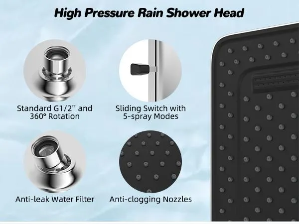 Hibbent Upgraded Chrome Fixed Shower Head Combo - 13'' Easy Reach High Pressure Rainfall Shower, 5-Jet Fixed Showerhead, 10-Mode Handheld, 12'' Extension Arm, 4-Way Diverter, 71'' Hose, Holder, cUPC Certified (Multi-Spray, Adjustable), Jets Fixed Showerhe