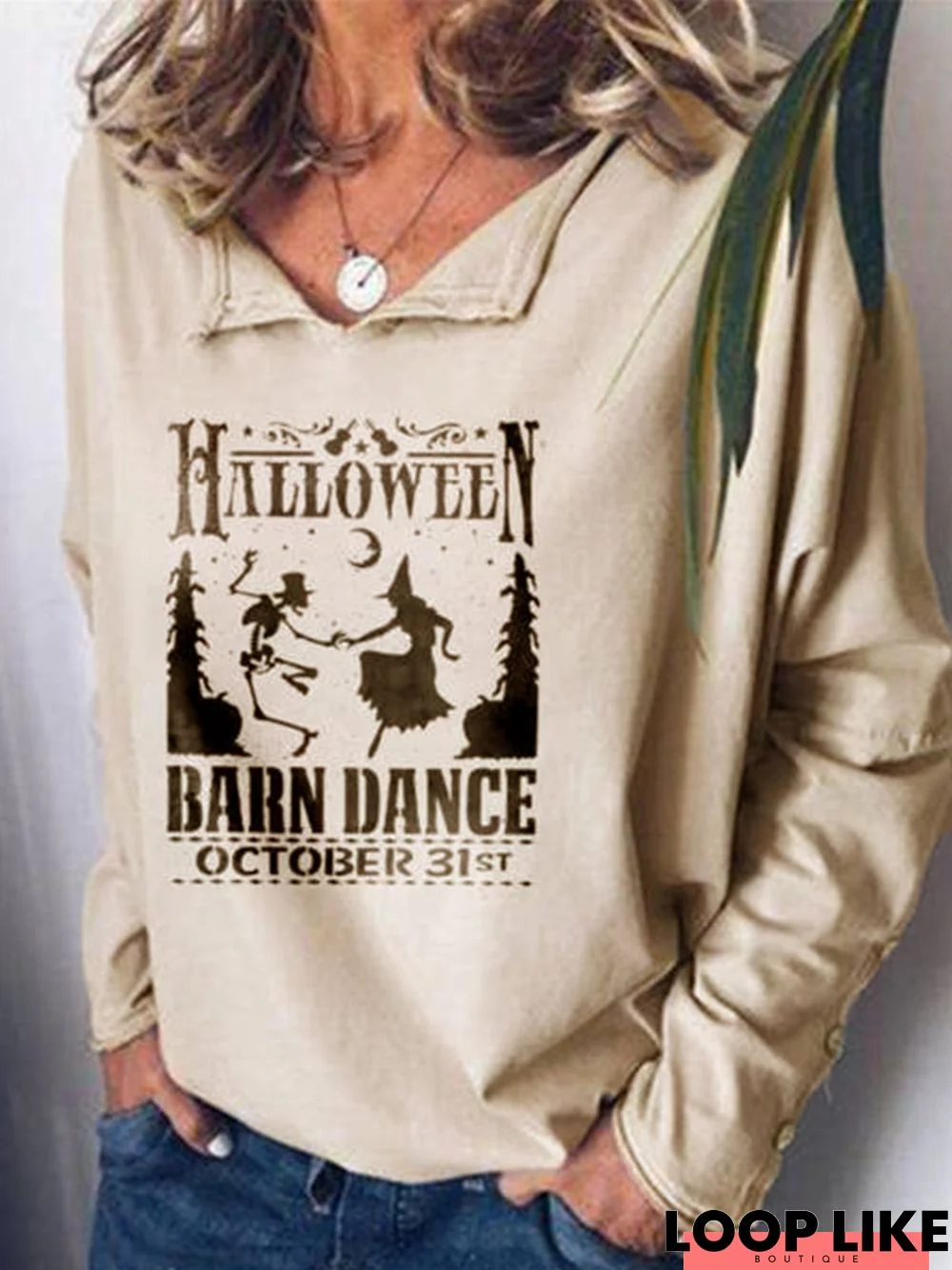 Halloween Casual Long Sleeve V Neck Top