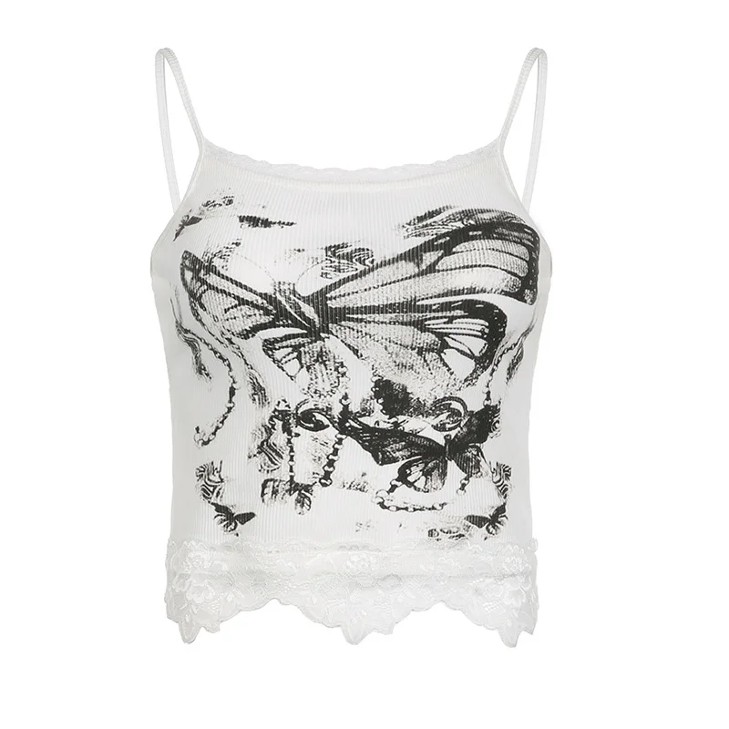 Ueong Butterfly Print Sexy Sling Vest 2024 Summer Fashion Lace Lace New Women's Wear
