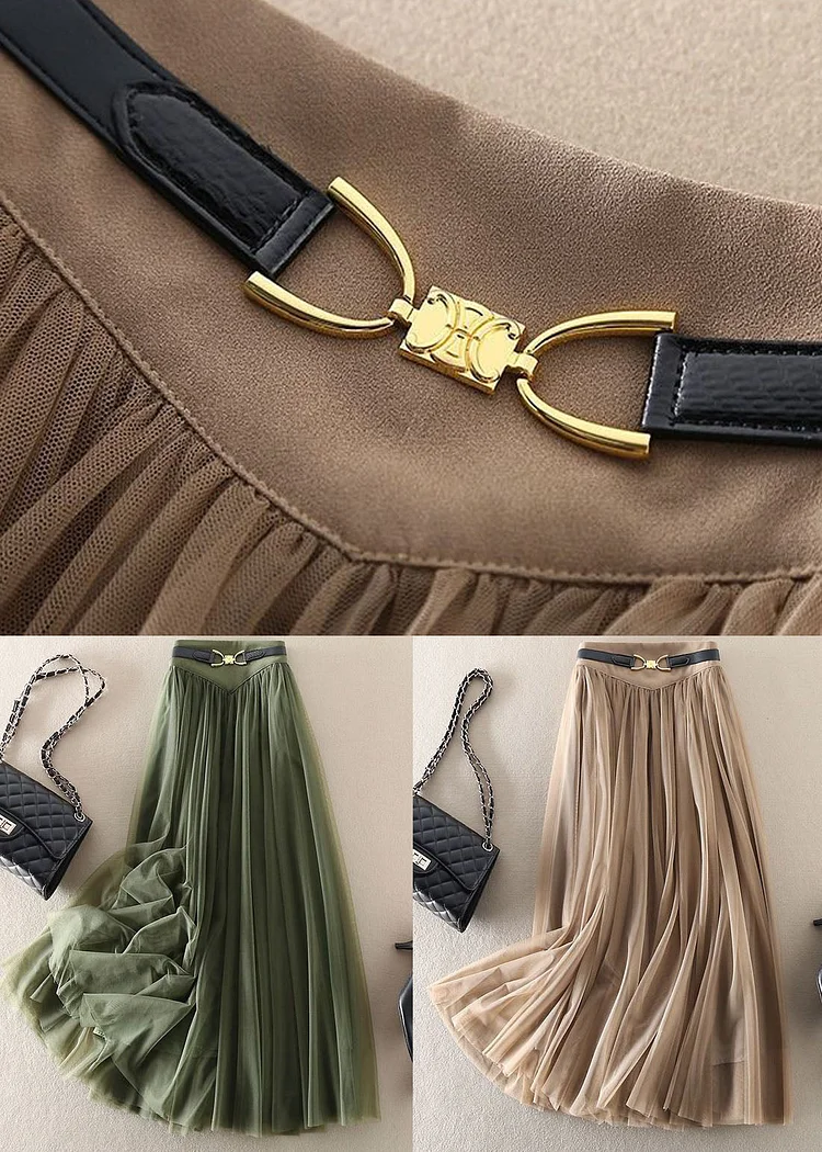 Elegant Dark Green Dot Patchwork Tulle Skirt Fall