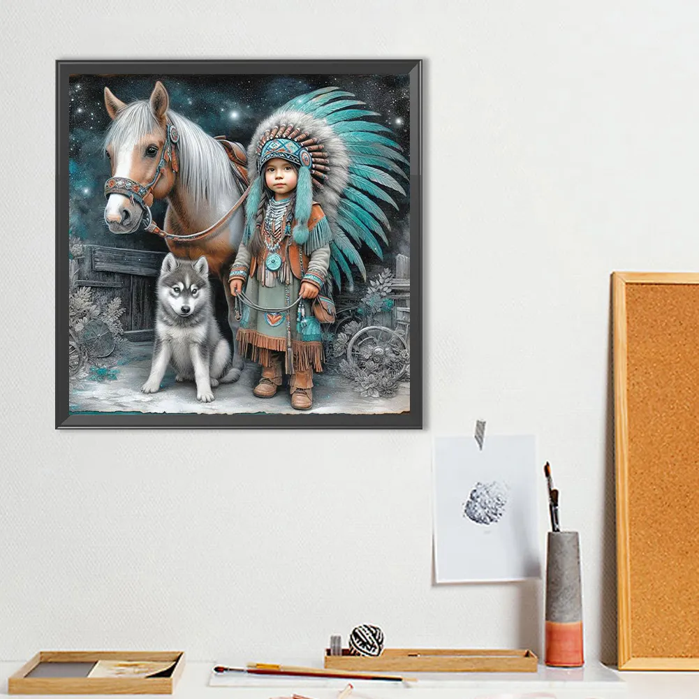 Diamond Painting - Full Round Drill - Indians Horse(Canvas|40*40cm)